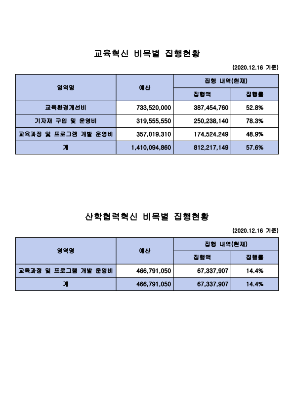 2020년 전문대학 혁신지원사업 집행현황_2
